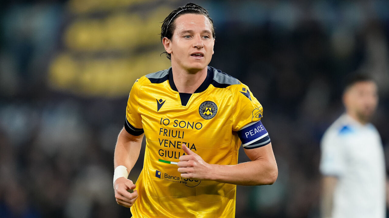 Florian Thauvin of Udinese Calcio looks on during the Serie A Enilive match between SS Lazio and Udinese Calcio at Stadio Olimpico on March 10, 2025 in Rome, Italy.