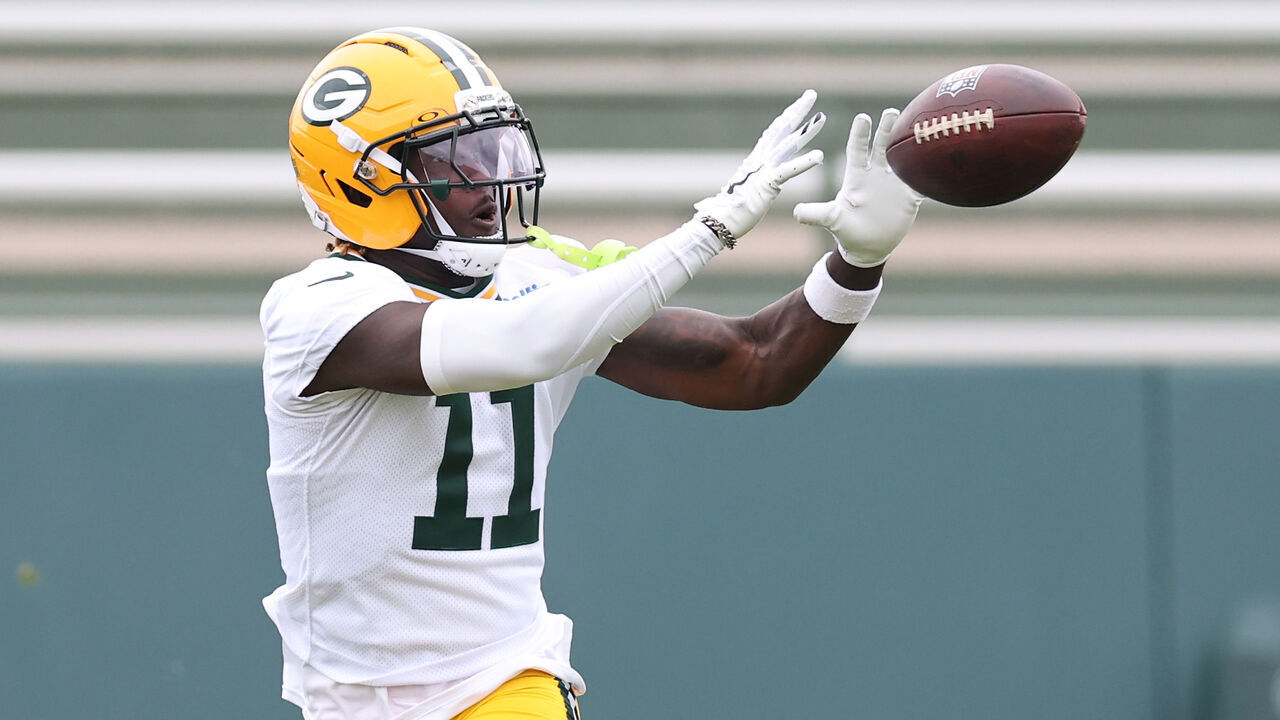 ASHWAUBENON, WISCONSIN - JUNE 10: Jayden Reed #11 of the Green Bay Packers participates in drills during the Green Bay Packers mandatory minicamp at Ray Nitschke Field on June 10, 2025 in Ashwaubenon, Wisconsin.