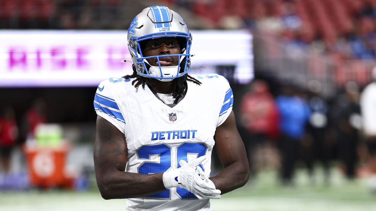 ATLANTA, GEORGIA - AUGUST 8: Morice Norris #26 of the Detroit Lions warms up prior to an NFL preseason football game against the Atlanta Falcons at Mercedes-Benz Stadium on August 8, 2025 in Atlanta, Georgia.