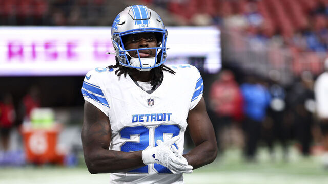 ATLANTA, GEORGIA - AUGUST 8: Morice Norris #26 of the Detroit Lions warms up prior to an NFL preseason football game against the Atlanta Falcons at Mercedes-Benz Stadium on August 8, 2025 in Atlanta, Georgia.