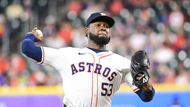 HOUSTON, TEXAS - MAY 21: Cristian Javier #53 of the Houston Astros pitches against the Los Angeles Angels at Minute Maid Park on May 21, 2024 in Houston, Texas.