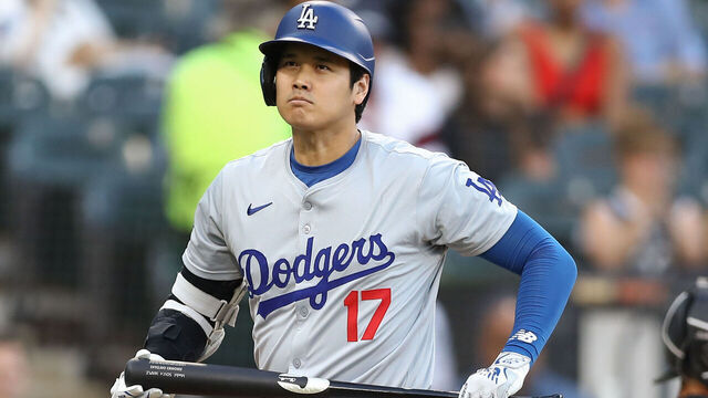 CHICAGO, IL - JUNE 24: Shohei Ohtani #17 of the Los Angeles Dodgers walks back to the bench after striking out during the first inning against the Chicago White Sox on June 24, 2024 at Guaranteed Rate Field in Chicago,Illinois.