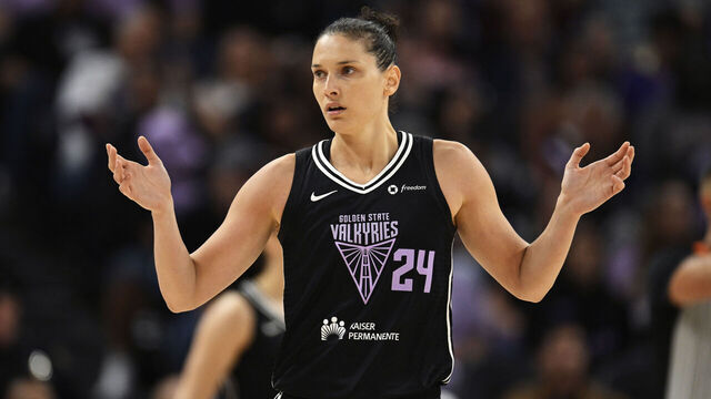 SAN FRANCISCO, CALIFORNIA - AUGUST 06: Cecilia Zandalasini #24 of the Golden State Valkyries reacts against the Las Vegas Aces in the third quarter at Chase Center on August 06, 2025 in San Francisco, California.