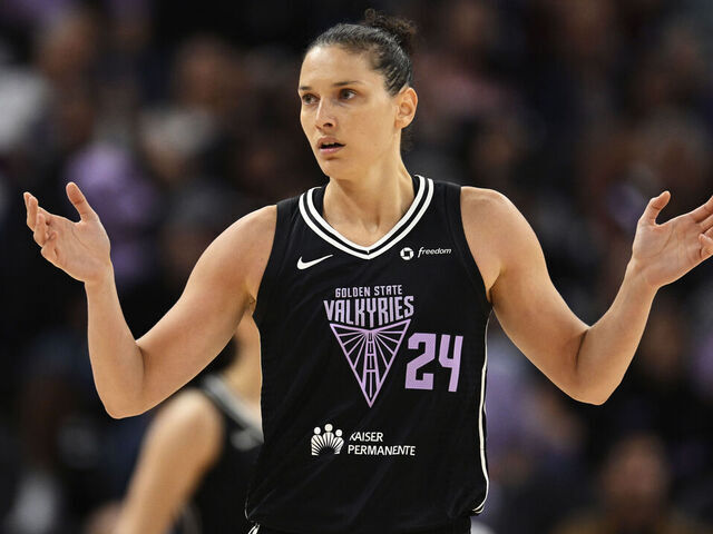 SAN FRANCISCO, CALIFORNIA - AUGUST 06: Cecilia Zandalasini #24 of the Golden State Valkyries reacts against the Las Vegas Aces in the third quarter at Chase Center on August 06, 2025 in San Francisco, California.