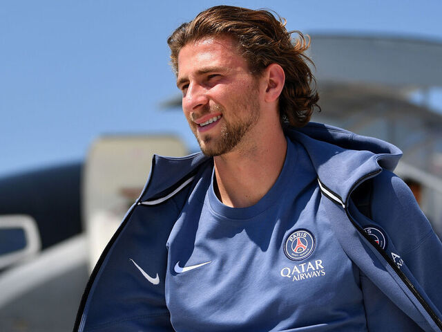 UDINE, ITALY - AUGUST 12: Illia Zabarnyi of Paris Saint-Germain arrives at Trieste Airport ahead of the UEFA Super Cup 2025 Final between Paris Saint-Germain and Tottenham Hotspur on August 12, 2025 in Udine, Italy.