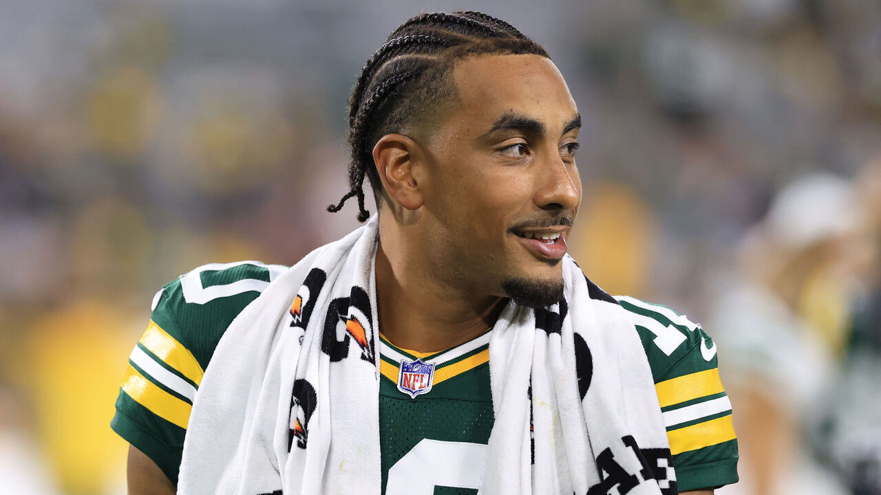 GREEN BAY, WISCONSIN - AUGUST 09: Jordan Love #10 of the Green Bay Packers walks off the field after the NFL Preseason 2025 game against the New York Jets at Lambeau Field on August 09, 2025 in Green Bay, Wisconsin.