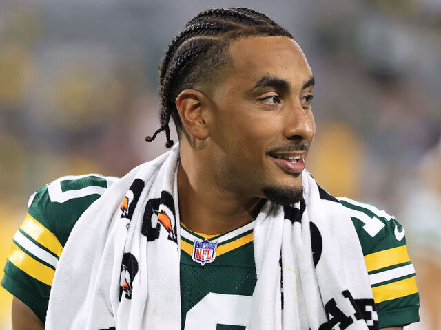 GREEN BAY, WISCONSIN - AUGUST 09: Jordan Love #10 of the Green Bay Packers walks off the field after the NFL Preseason 2025 game against the New York Jets at Lambeau Field on August 09, 2025 in Green Bay, Wisconsin.