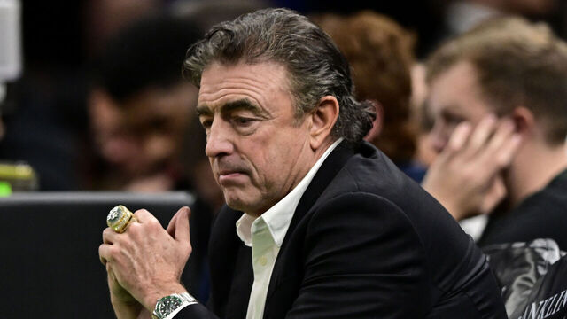 BOSTON, MASSACHUSETTS - JANUARY 10: Owner Wyc Grousbeck of the Boston Celtics reacts during the second half of a game against the Sacramento Kings at TD Garden on January 10, 2025 in Boston, Massachusetts.