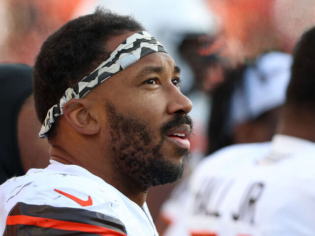 CINCINNATI, OH - DECEMBER 22: Cleveland Browns defensive end Myles Garrett (95) looks at the scoreboard during the game against the Cleveland Browns and the Cincinnati Bengals on December 22, 2024, at Paycor Stadium in Cincinnati, OH.