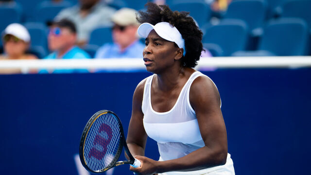 MASON, OHIO - AUGUST 07: Venus Williams of the United States in action against Jessica Bouzas Maneiro of Spain in the first round on Day 1 of the Cincinnati Open at Lindner Family Tennis Center on August 07, 2025 in Mason, Ohio.