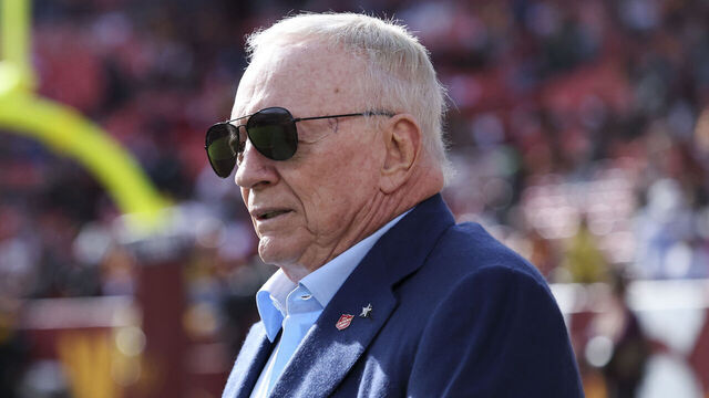 LANDOVER, MARYLAND - NOVEMBER 24: Jerry Jones, owner of the Dallas Cowboys, is seen on the field prior to a game against the Washington Commanders at Northwest Stadium on November 24, 2024 in Landover, Maryland. The Cowboys defeated the Commanders 34-26. (Kara Durrette/Getty Images)