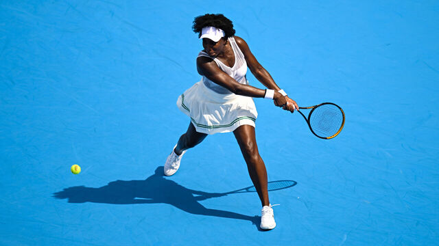 MASON, OHIO - AUGUST 07: Venus Williams of the United States of America in action against Jessica Bouzas Maneiro of Spain during the Women's Singles First Round match of the Cincinnati Open 2025 at Lindner Family Tennis Center on August 07, 2025 in Mason, Ohio.