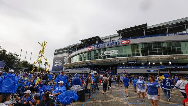 TAMPA, FL - JUNE 30: A general view outside Amalie Arena before Game Two of the Stanley Cup Final between the Montreal Canadians and the Tampa Bay Lightning on June 30, 2021 at AMALIE Arena in Tampa, Fl.