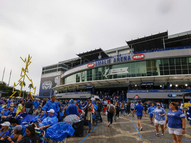 TAMPA, FL - JUNE 30: A general view outside Amalie Arena before Game Two of the Stanley Cup Final between the Montreal Canadians and the Tampa Bay Lightning on June 30, 2021 at AMALIE Arena in Tampa, Fl.