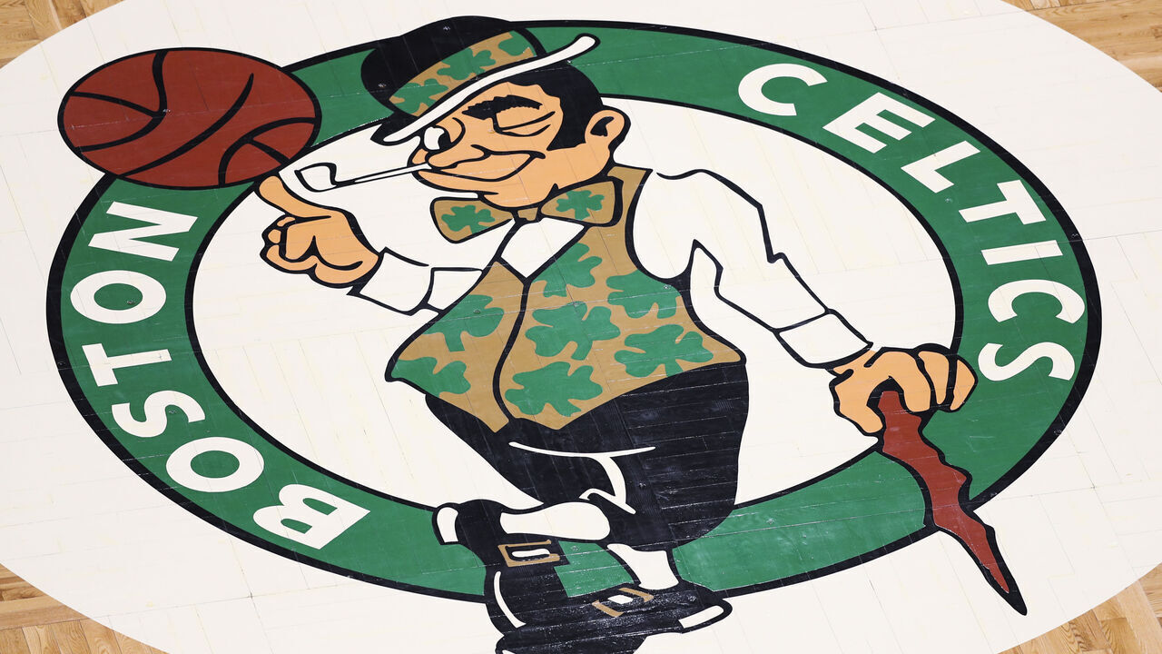BOSTON, MA - APRIL 04: A general view of the Boston Celtics logo on the court during a game against the Charlotte Hornets at TD Garden on April 4, 2021 in Boston, Massachusetts.