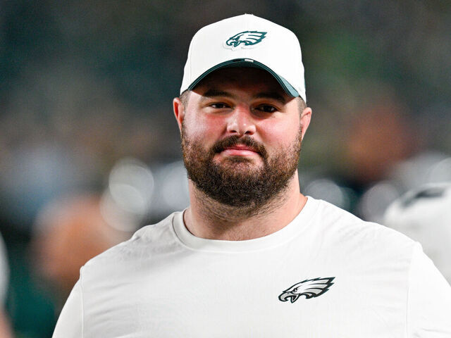 PHILADELPHIA, PA - AUGUST 07: Philadelphia Eagles guard Landon Dickerson (69) looks on during the preseason game between the Cincinnati Bengals and the Philadelphia Eagles on August 7th, 2025 at Lincoln Financial Field in Philadelphia, PA.