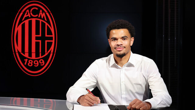 MILAN, ITALY - AUGUST 14: New signing Zachary Athekame of AC Milan poses for photos at Casa Milan on August 14, 2025 in Milan, Italy.