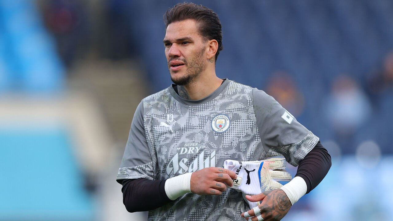 MANCHESTER, ENGLAND - AUGUST 05: Ederson of Manchester City during a training session open to the public advertised as the 'City are Back' event at Joie Stadium on August 05, 2025 in Manchester, England.