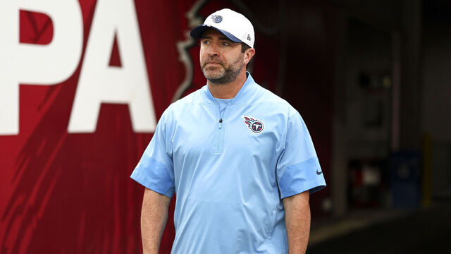 TAMPA, FLORIDA - AUGUST 9: Head coach Brian Callahan of the Tennessee Titans walks onto the field prior to an NFL preseason football game against the Tampa Bay Buccaneers at Raymond James Stadium on August 9, 2025 in Tampa, Florida.