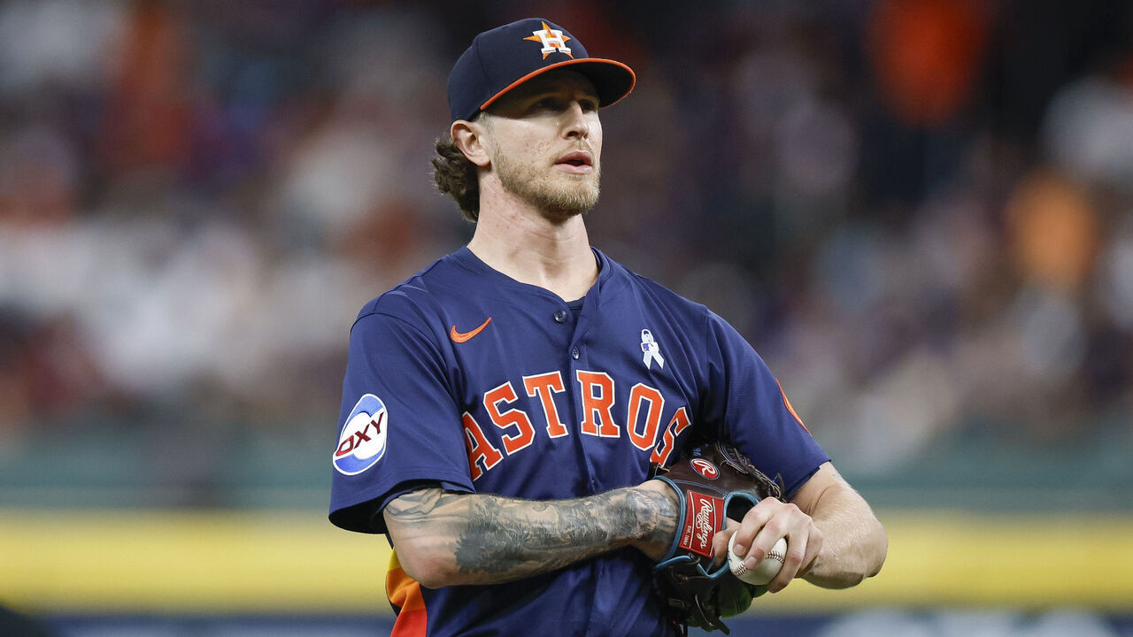 HOUSTON, TEXAS - JUNE 15: Josh Hader #71 of the Houston Astros looks on between pitches in the tenth inning during a game against the Minnesota Twins at Daikin Park on June 15, 2025 in Houston, Texas.
