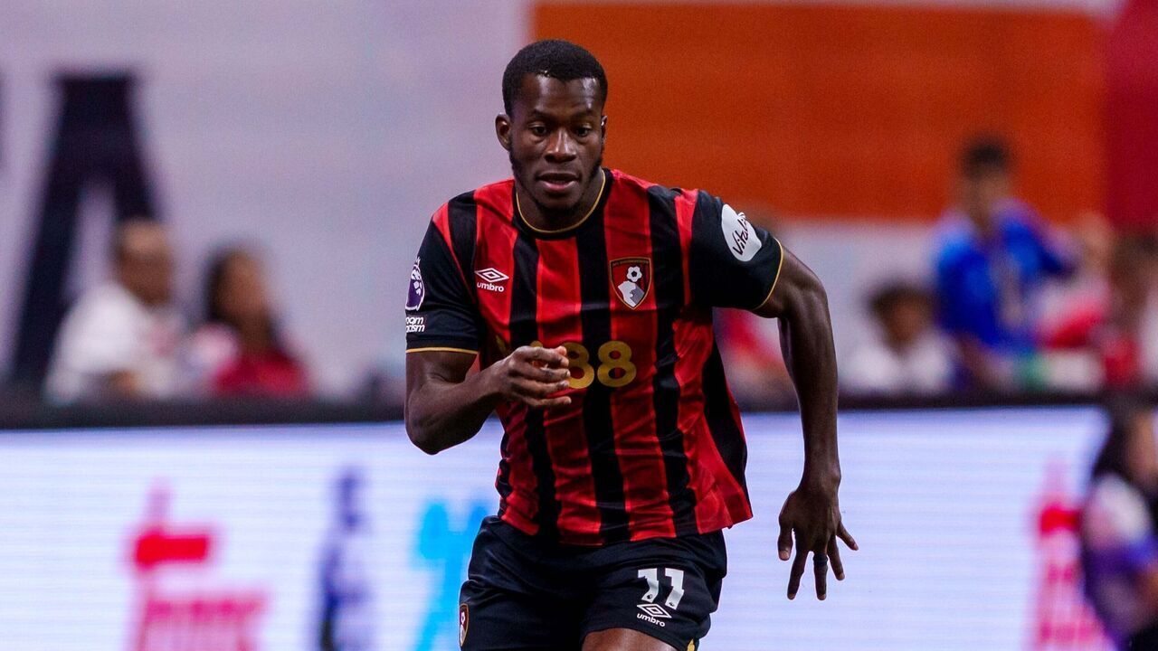 ATLANTA, GEORGIA - AUGUST 3: Dango Ouattara #11 of Bournemouth dribbles the ball during a game between AFC Bournemouth and West Ham United at Mercedes-Benz Stadium on August 3, 2025 in Atlanta, Georgia.