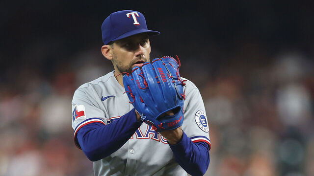 HOUSTON, TEXAS - JULY 13: Nathan Eovaldi #17 of the Texas Rangers pitches in the fifth inning against the Houston Astros at Daikin Park on July 13, 2025 in Houston, Texas.