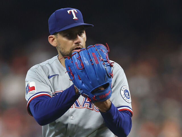 HOUSTON, TEXAS - JULY 13: Nathan Eovaldi #17 of the Texas Rangers pitches in the fifth inning against the Houston Astros at Daikin Park on July 13, 2025 in Houston, Texas.
