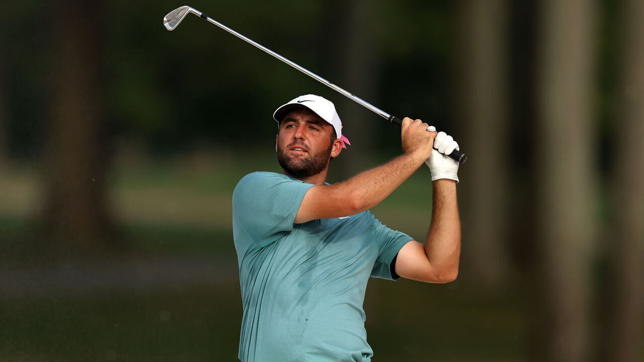 OWINGS MILLS, MARYLAND - AUGUST 17: Scottie Scheffler of the United States plays a second shot on the 16th hole during the final round of the BMW Championship 2025 at Caves Valley Golf Club on August 17, 2025 in Owings Mills, Maryland.