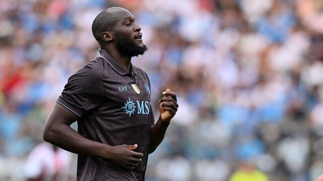 CASTEL DI SANGRO, ITALY - AUGUST 14: Romelu Lukaku of Napoli looks on during the pre-season friendly match between Napoli and Olympiacos at Stadio Teofilo Patini on August 14, 2025 in Castel di Sangro, Italy.