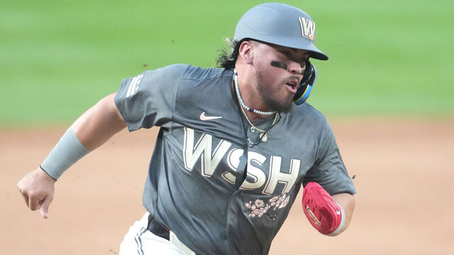 WASHINGTON, DC - AUGUST 30: Andrés Chaparro #19 of the Washington Nationals runs to third base against the Chicago Cubs at Nationals Park on August 30, 2024 in Washington, DC.