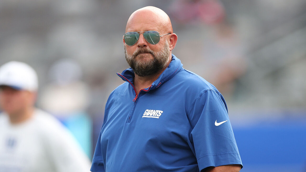 EAST RUTHERFORD, NEW JERSEY - AUGUST 16: Head coach Brian Daboll of the New York Giants looks on before a NFL Preseason 2025 game between New York Jets and New York Giants at MetLife Stadium on August 16, 2025 in East Rutherford, New Jersey.