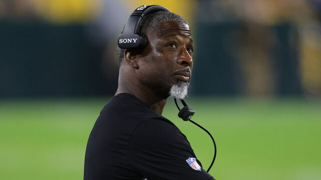 GREEN BAY, WISCONSIN - AUGUST 09: Head coach Aaron Glenn of the New York Jets looks on against the Green Bay Packers during the NFL Preseason 2025 game between New York Jets and Green Bay Packers at Lambeau Field on August 09, 2025 in Green Bay, Wisconsin.