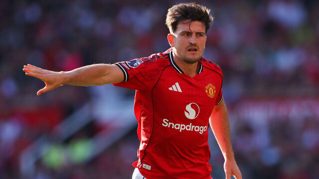 MANCHESTER, ENGLAND - AUGUST 17: Harry Maguire of Manchester United during the Premier League match between Manchester United and Arsenal at Old Trafford on August 17, 2025 in Manchester, England.