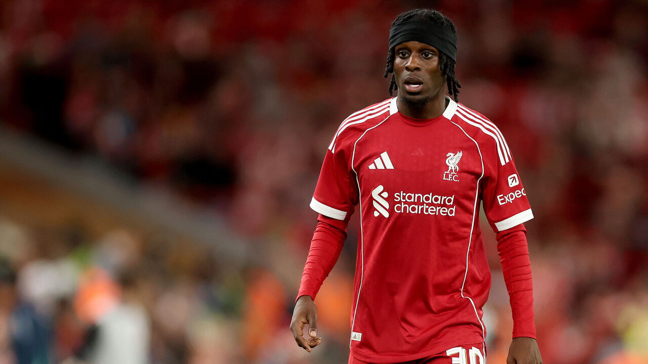 LIVERPOOL, ENGLAND - AUGUST 04: Jeremie Frimpong of Liverpool during the pre-season friendly match between Liverpool v Athletic Club Bilbao at Anfield on August 04, 2025 in Liverpool, England.