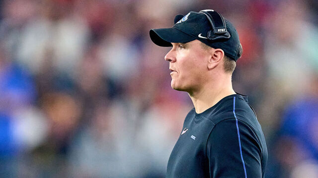 GLENDALE, ARIZONA - DECEMBER 31: Boise State Broncos head coach Spencer Danielson looks on in action during the 2024 Vrbo Fiesta Bowl between the Penn State Nittany Lions and Boise State Broncos at State Farm Stadium on December 31, 2024 in Glendale, Arizona.