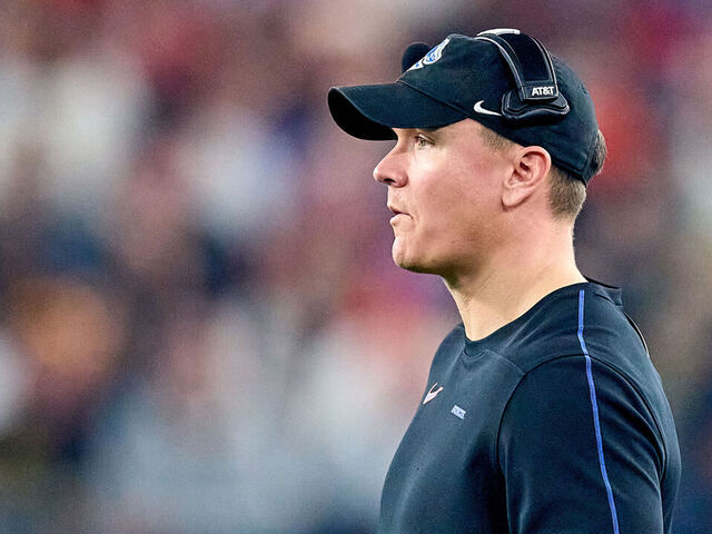 GLENDALE, ARIZONA - DECEMBER 31: Boise State Broncos head coach Spencer Danielson looks on in action during the 2024 Vrbo Fiesta Bowl between the Penn State Nittany Lions and Boise State Broncos at State Farm Stadium on December 31, 2024 in Glendale, Arizona.