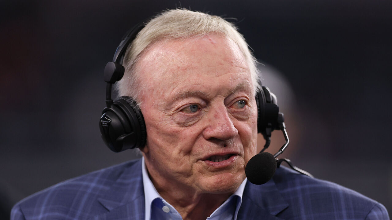 ARLINGTON, TEXAS - AUGUST 16: Dallas Cowboys owner Jerry Jones in interviewed prior to an NFL Preseason 2025 game against the Baltimore Ravens at AT&T Stadium on August 16, 2025 in Arlington, Texas.