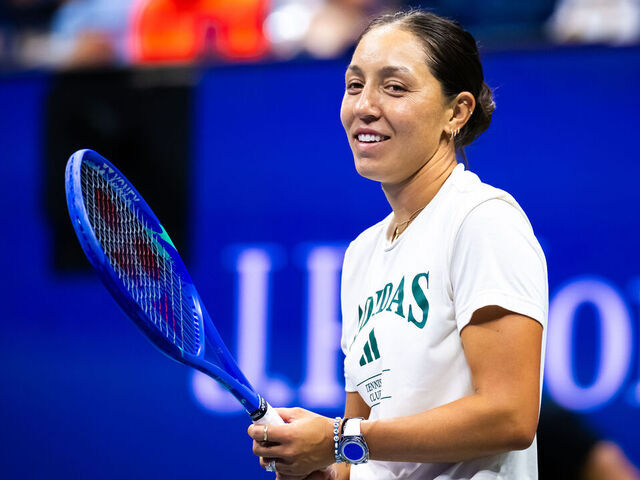 NEW YORK, NEW YORK - AUGUST 20: Jessica Pegula of the United States during practice ahead of the semi-final of the Mixed Doubles competition at USTA Billie Jean King National Tennis Center on August 20, 2025 in New York City