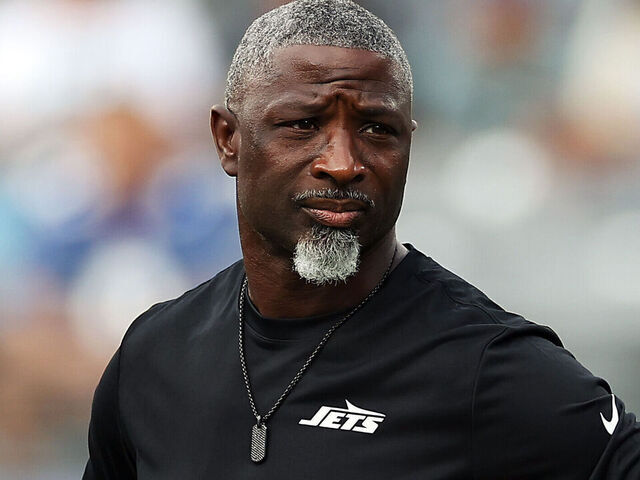 EAST RUTHERFORD, NEW JERSEY - AUGUST 16: Head coach Aaron Glenn of the New York Jets looks on during warm ups before the first half of the NFL Preseason 2025 game between New York Jets and New York Giants at MetLife Stadium on August 16, 2025 in East Rutherford, New Jersey.