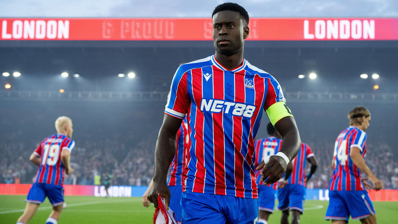 LONDON, ENGLAND - AUGUST 21: Marc Guehi during the UEFA Conference League Play-off Round First Leg match between Crystal Palace and Fredrikstad at Selhurst Park on August 21, 2025 in London, England.