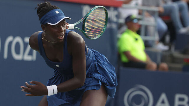 MONTREAL, ON- AUGUST 7 - Victoria Mboko of Canada beats Naomi Osaka of Japan in three sets to win the singles final at the National Bank Open, an WTA1000 tennis tournament at IGA Stadium in Montreal. August 7, 2025. (Steve Russell/Toronto Star via Getty Images)