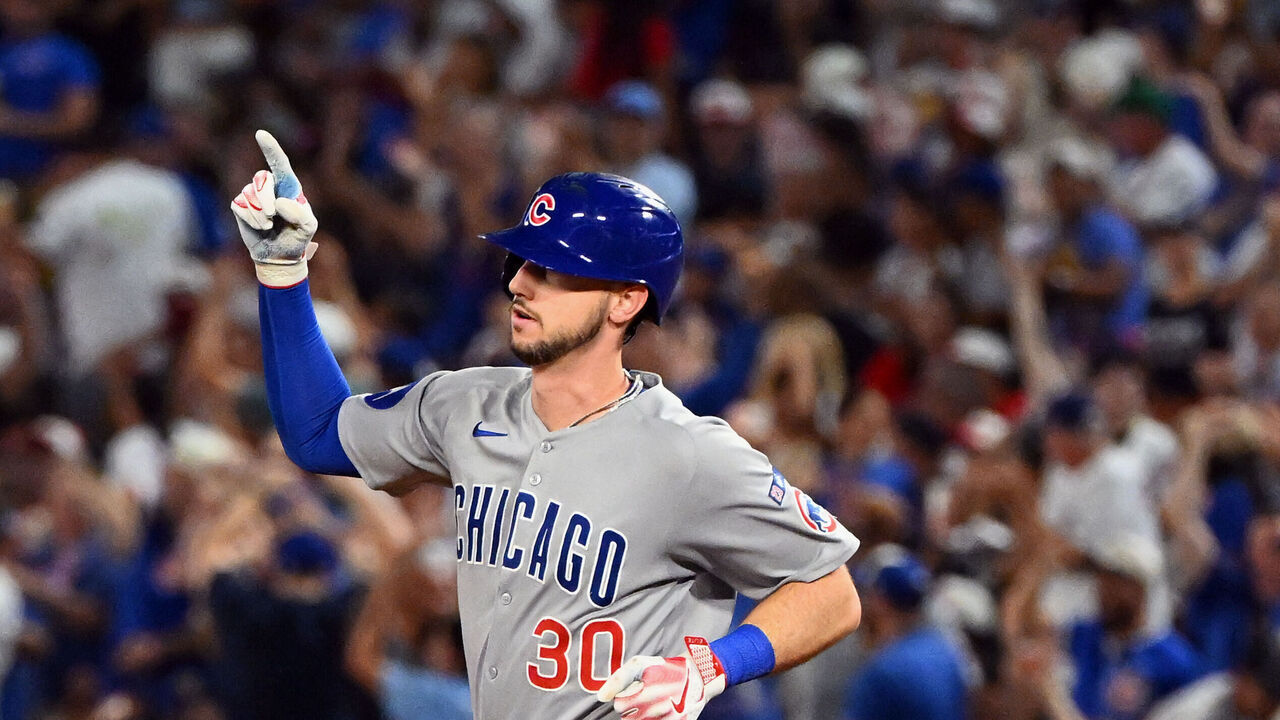 ANAHEIM, CA - AUGUST 23: Chicago Cubs right fielder Kyle Tucker (30) reacts after hitting a three run home run during the sixth inning of an MLB baseball game against the Los Angeles Angels played on August 23, 2025 at Angel Stadium in Anaheim, CA.