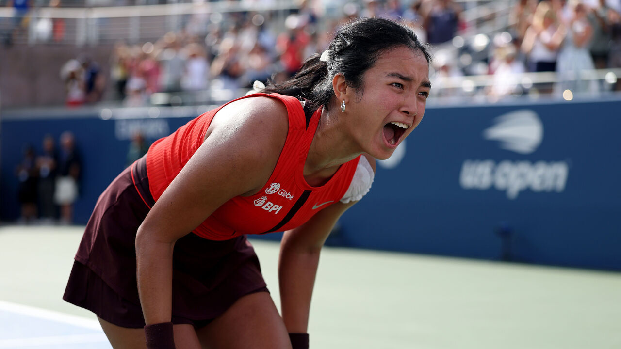 NEW YORK, NEW YORK - AUGUST 24: Alexandra Eala of the Philippines celebrates match point against Clara Tauson of Denmark during their Women's Singles First Round match on Day One of the 2025 US Open at USTA Billie Jean King National Tennis Center on August 24, 2025 in the Flushing neighborhood of the Queens borough of New York City.
