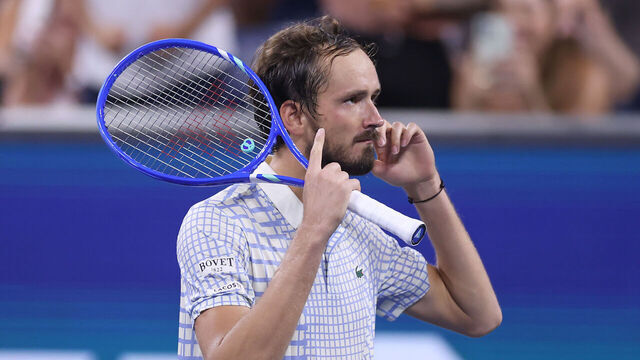 NEW YORK, NEW YORK - AUGUST 24: Daniil Medvedev reacts during a delay in play after a controversial call in the third against Benjamin Bonzi of France during their Men's Singles First Round match on Day One of the 2025 US Open at USTA Billie Jean King National Tennis Center on August 24, 2025 in the Flushing neighborhood of the Queens borough of New York City.