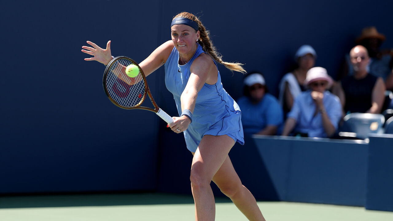 NEW YORK, NEW YORK - AUGUST 25: Petra Kvitova of the Czech Republic returns a shot against Diane Parry of France during their Women's Singles First Round match on Day Two of the 2025 US Open at USTA Billie Jean King National Tennis Center on August 25, 2025 in the Flushing neighborhood of the Queens borough of New York City.