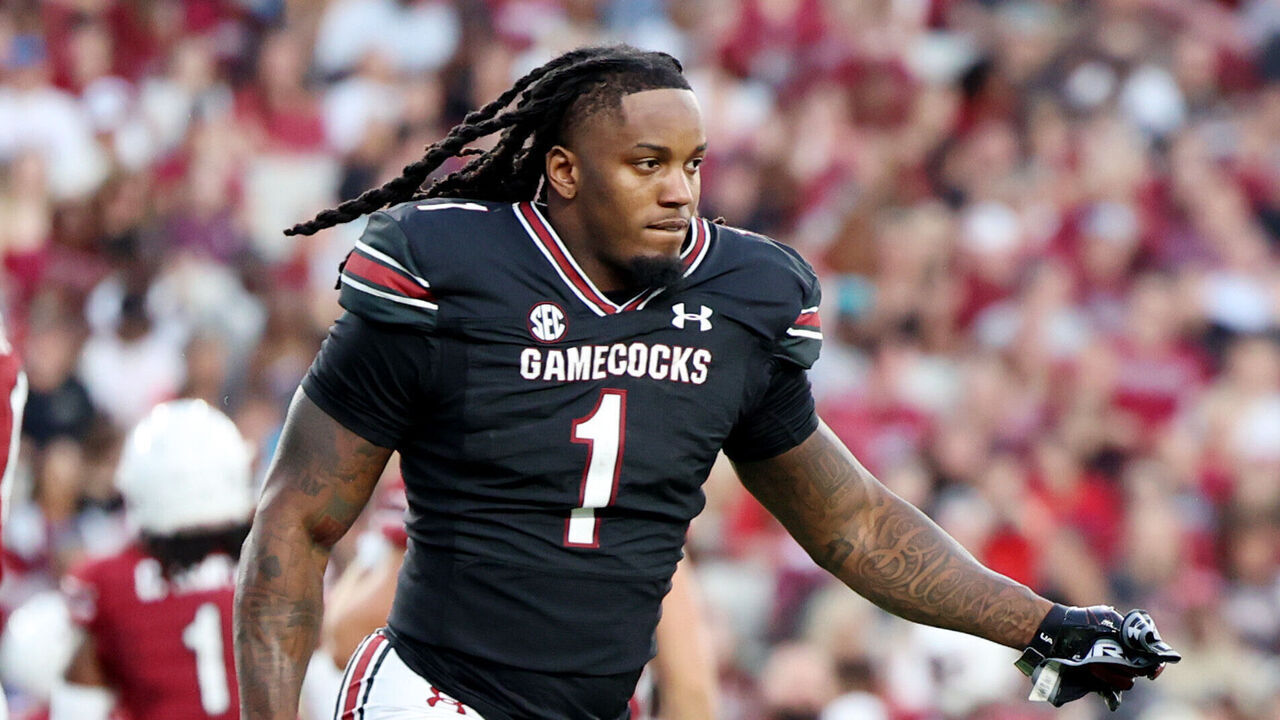 COLUMBIA, SOUTH CAROLINA - APRIL 18: Rahsul Faison #1 of the South Carolina Gamecocks takes off his helmet as he runs off the field during the Garnet and Black Spring Game at Williams-Brice Stadium on April 18, 2025 in Columbia, South Carolina.