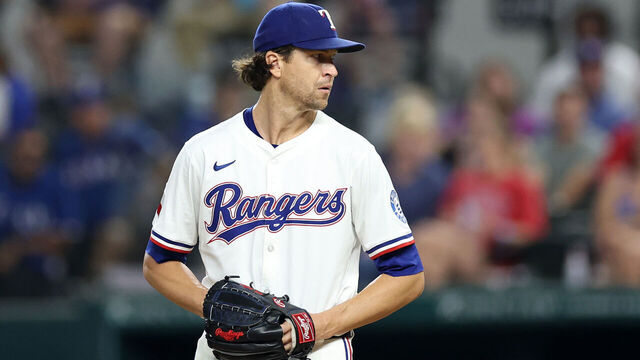 ARLINGTON, TEXAS - AUGUST 25: Jacob deGrom #48 of the Texas Rangers throws a pitch during the fourth inning against the Los Angeles Angels at Globe Life Field on August 25, 2025 in Arlington, Texas.