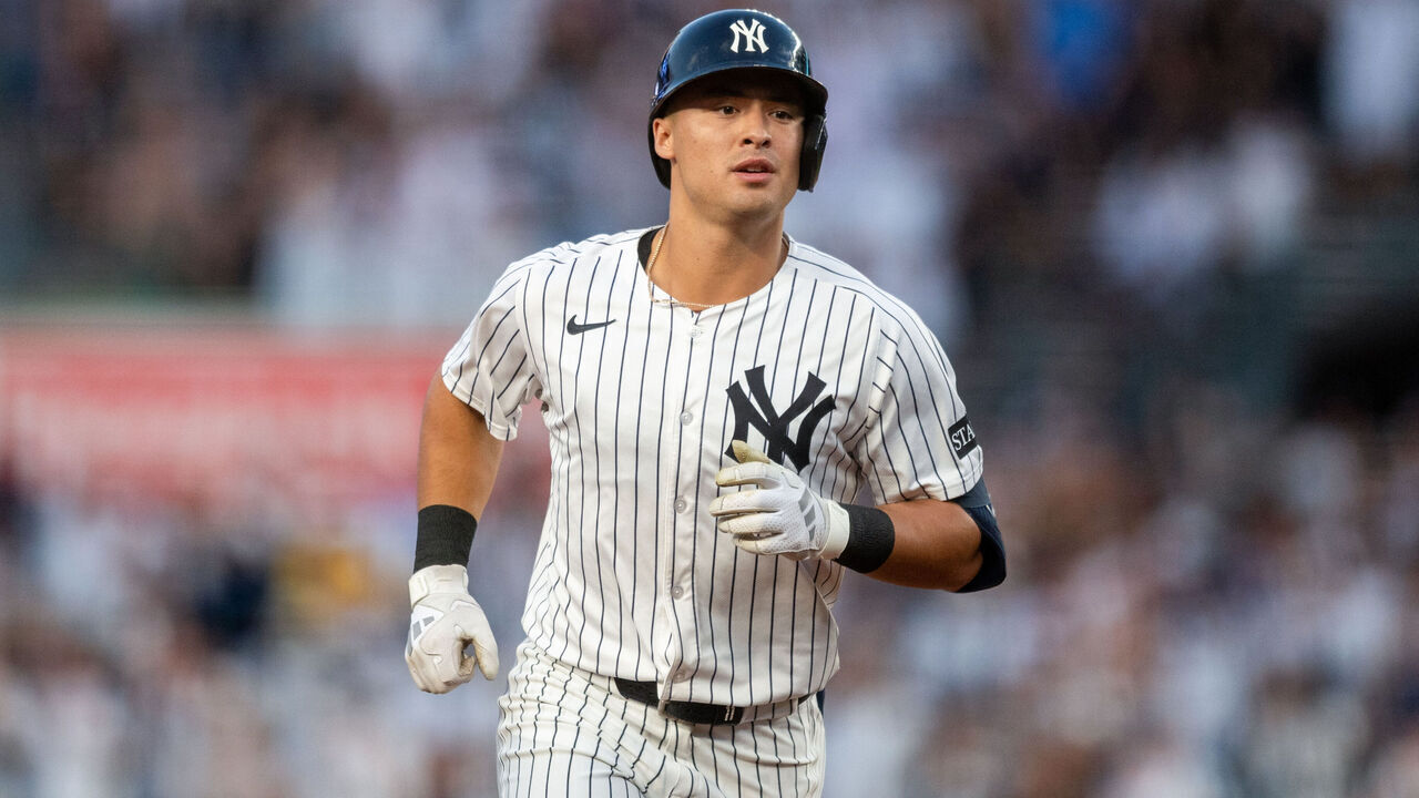 NEW YORK, NY - AUGUST 12: Anthony Volpe #11 of the New York Yankees rounds the bases during the game between the Minnesota Twins and the New York Yankees at Yankee Stadium on Tuesday, August 12, 2025 in New York, New York.