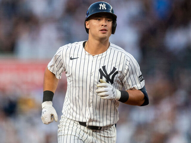 NEW YORK, NY - AUGUST 12: Anthony Volpe #11 of the New York Yankees rounds the bases during the game between the Minnesota Twins and the New York Yankees at Yankee Stadium on Tuesday, August 12, 2025 in New York, New York.