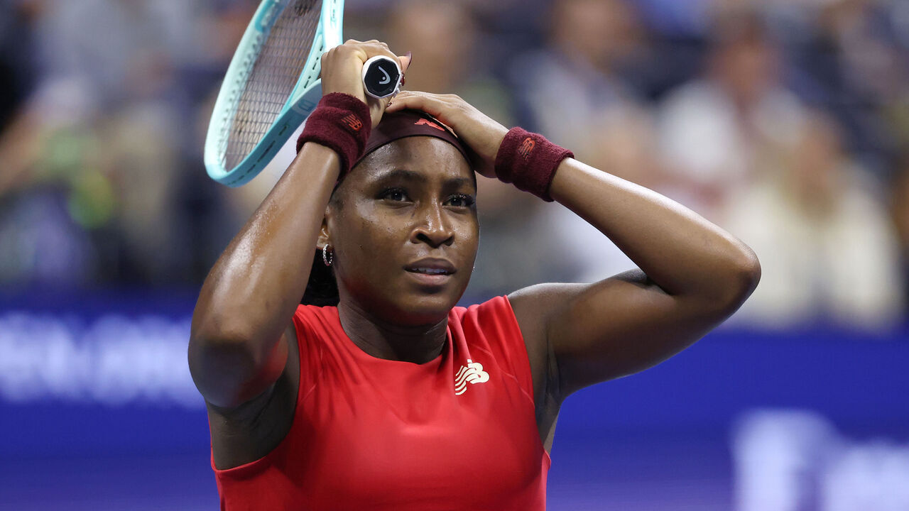 NEW YORK, NEW YORK - AUGUST 26: Coco Gauff of the United States reacts against Ajla Tomljanovic of Australia during their Women's Singles First Round match on Day Three of the 2025 US Open at USTA Billie Jean King National Tennis Center on August 26, 2025 in the Flushing neighborhood of the Queens borough of New York City.